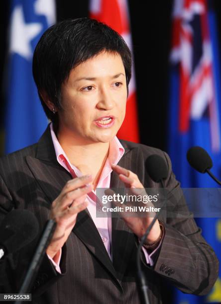 Climate Change Minister Penny Wong holds a press conference during the Pacific Islands Leaders Forum at the Cairns Convention Centre on August 6,...