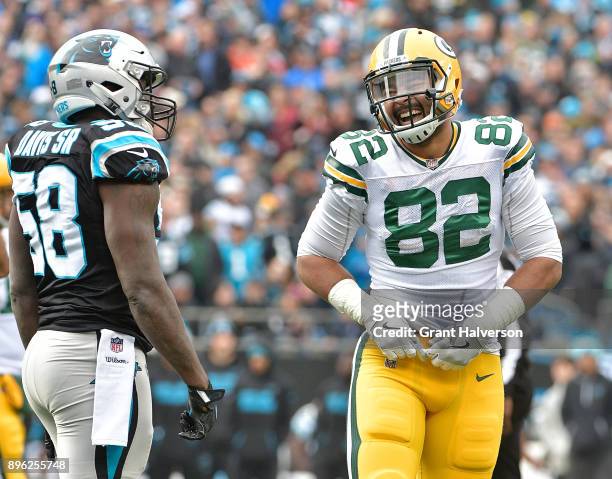Richard Rodgers of the Green Bay Packers reacts during their game against the Carolina Panthers at Bank of America Stadium on December 17, 2017 in...
