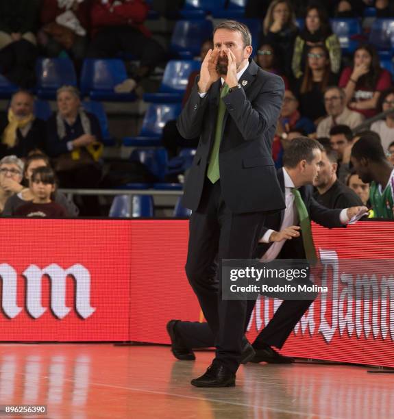 Joan Plaza, Head Coach of Unicaja Malaga in action during the 2017/2018 Turkish Airlines EuroLeague Regular Season Round 13 game between FC Barcelona...