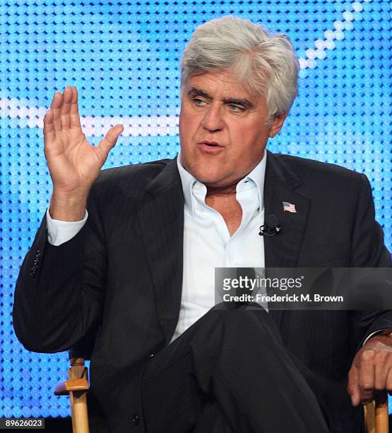 Television host Jay Leno of the "Jay Leno Show" speaks during the NBC Network portion of the 2009 Summer Television Critics Association Press Tour at...