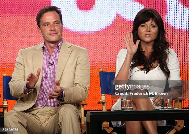 Actor Tim DeKay and actress Tiffani Thiessen of the television show "White Collar" speak during the NBC Universal Network portion of the 2009 Summer...