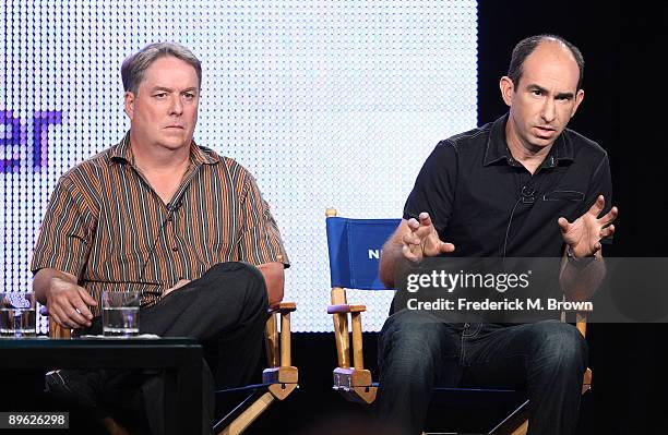 Creators Brad Wright and Robert Cooper of the television show "Stargate Universe" speak during the NBC Universal Network portion of the 2009 Summer...