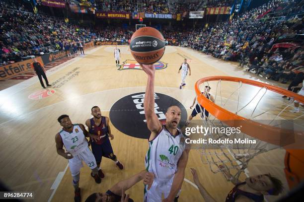 James Augustine, #40 of Unicaja Malaga in action during the 2017/2018 Turkish Airlines EuroLeague Regular Season Round 13 game between FC Barcelona...