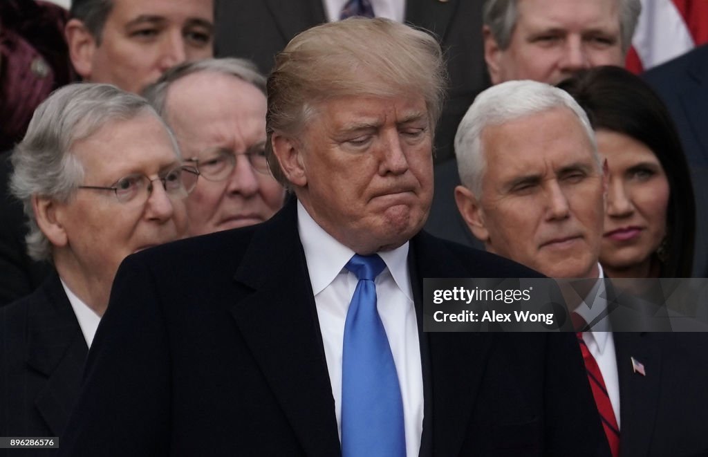 President Trump Speaks On The Passage Of The GOP Tax Plan At The White House