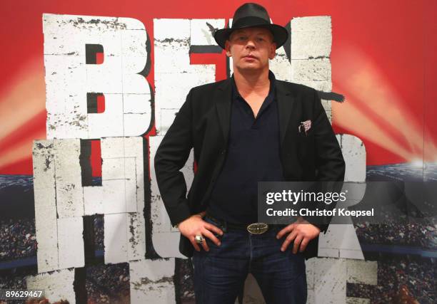 Story teller Ben Becker attends the press conference during the Ben Hur live show presentation at the ISS Dome on August 6, 2009 in Duesseldorf,...