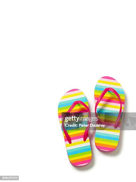 flip flops on white background. - looking down at shoes stock pictures, royalty-free photos & images