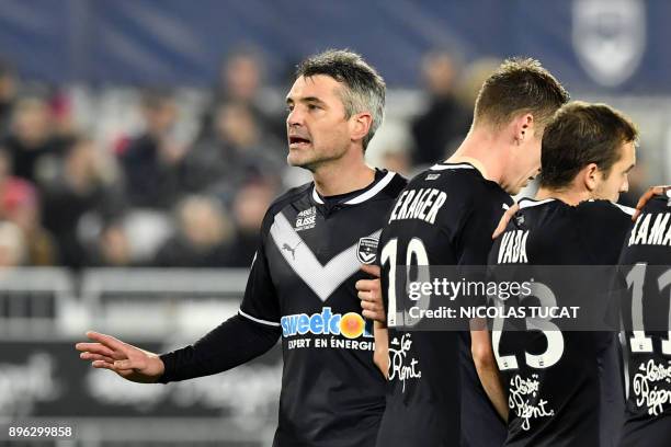 Bordeaux's French midfielder Jeremy Toulalan gestures during the French L1 football match between Bordeaux and Montpellier on December 20, 2017 at...