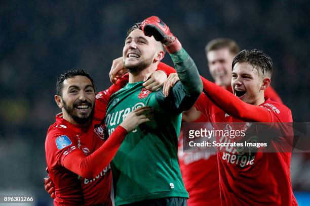 Cristian Cuevas of FC Twente, Joel Drommel of FC Twente, Alexander Laukart of FC Twente celebrates the victory during the Dutch KNVB Beker match...