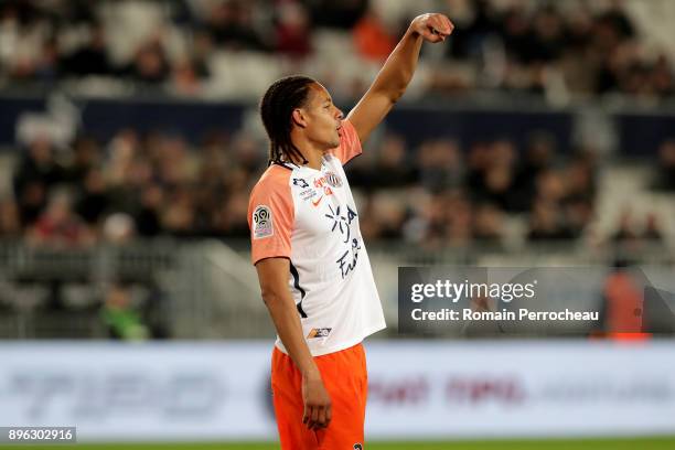 Daniel Congre of Montpellier gestures during the Ligue 1 match between FC Girondins de Bordeaux and Montpellier Herault SC at Stade Matmut Atlantique...