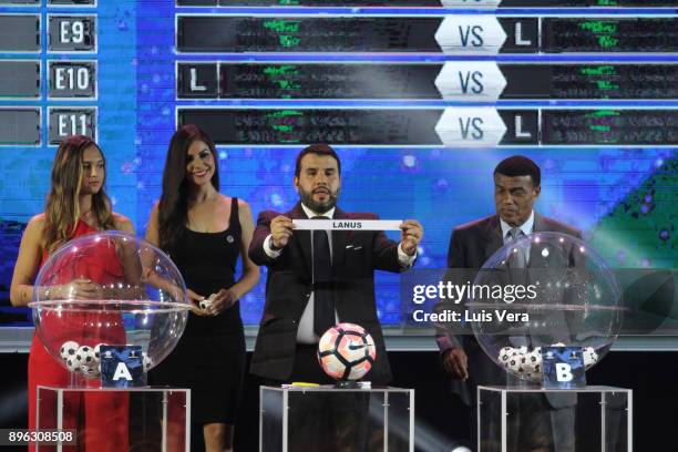 Hugo Figueredo Director of Competitions of CONMEBOL announces Lanus of Argentina during the Official Draw of the Copa Libertadores and Sudamericana...