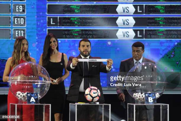Hugo Figueredo Director of Competitions of CONMEBOL announces Lanus of Argentina during the Official Draw of the Copa Libertadores and Sudamericana...