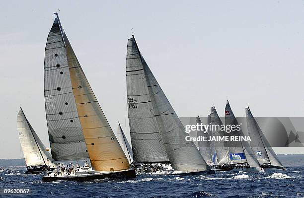 Yachts sail on the fourth day of the Copa del Rey regatta, off the coast of Palma de Mallorca, on August 6, 2009. The Royal Family spends its...