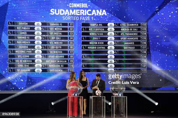 Hugo Figueredo Director of Competitions of CONMEBOL reads a team during the Official Draw of the Copa Libertadores and Sudamericana 2018 at Conmebol...