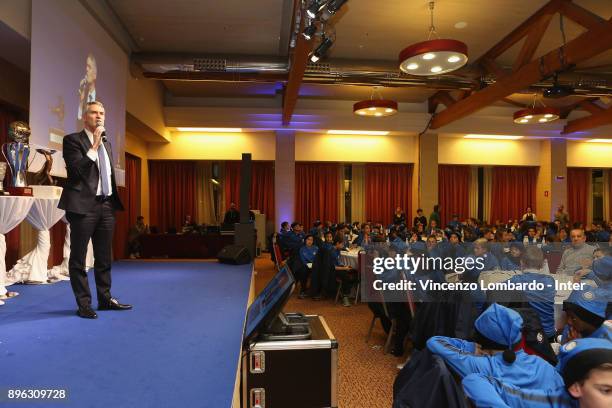 Of FC Internazionale Alessandro Antonello speaks during the FC Internazionale Youth Teams Christmas Party at on December 20, 2017 in near Milan,...