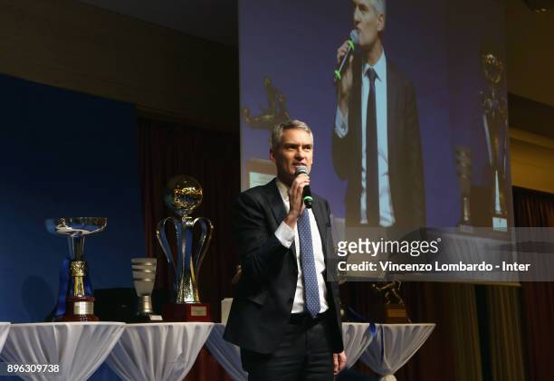 Of FC Internazionale Alessandro Antonello speaks during the FC Internazionale Youth Teams Christmas Party at on December 20, 2017 in near Milan,...