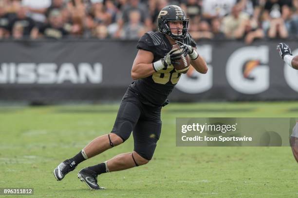 Purdue University tight end Cole Herdman makes a catch during the NCAA football game between the Purdue Boilermakers and Cincinnati Bearcats at...