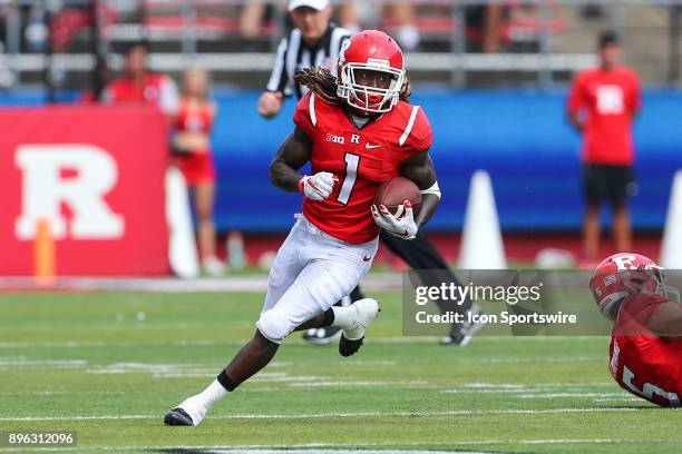 Rutgers Scarlet Knights wide receiver Janarion Grant runs for his second touchdown of the game during the third quarter of the game between the...