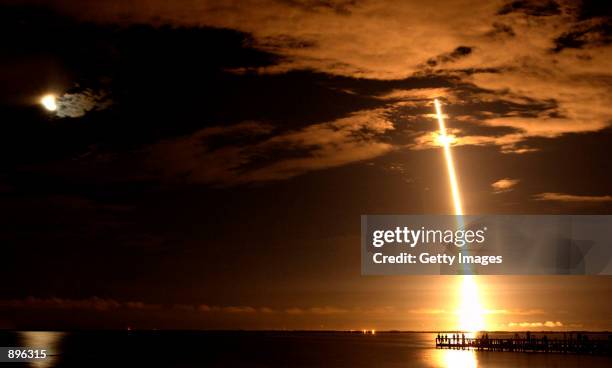 National Aeronautics and Space Administration's Comet Nucleus Tour spacecraft launches over Riverfront Park from Cape Canaveral Air Force Station...