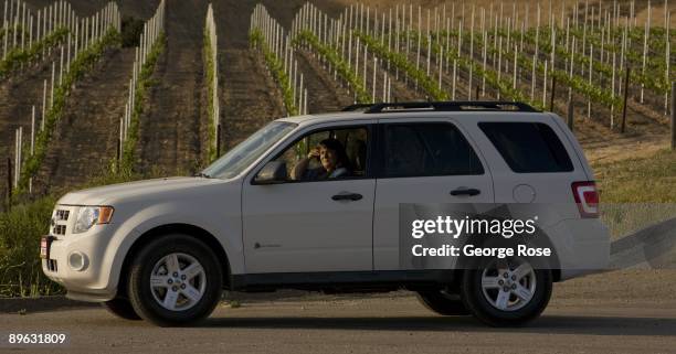 New Ford Hybrid Escape SUV is parked at the entrance to Foley Estate Winery as seen in this 2009 Buellton, Santa Barbara County, California, late...