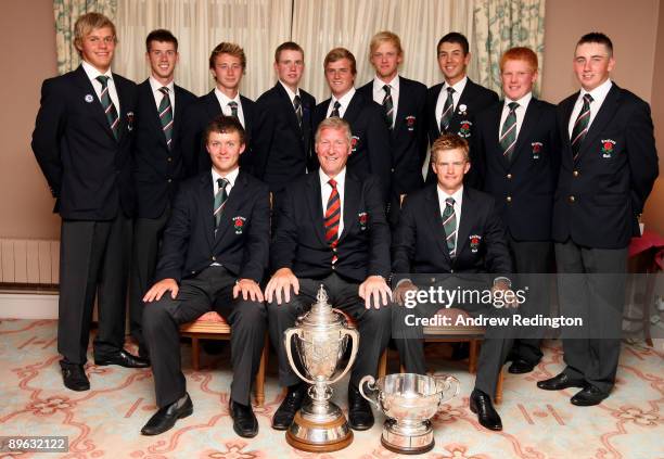 The English team pose with the trophy after winning the Boys Home Internationals at Hankley Common Golf Club on August 6, 2009 in Tilford, England.