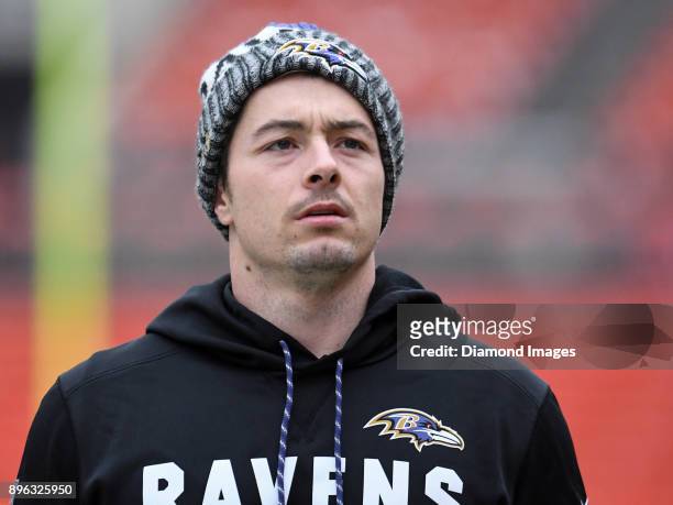 Running back Danny Woodhead of the Baltimore Ravens walks off the field prior to a game on December 17, 2017 against the Cleveland Browns at...
