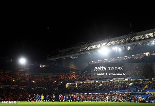 General view inside the stadium as the teams walk out before the Carabao Cup Quarter-Final match between Chelsea and AFC Bournemouth at Stamford...