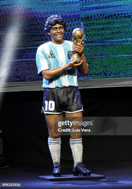 Figure of Diego Maradona of the Conmebol Museum is unveiled during the Official Draw of the Copa Libertadores and Sudamericana 2018 at Conmebol...