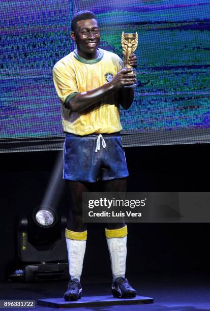 Figure of Pele of the Conmebol Museum is unveiled during the Official Draw of the Copa Libertadores and Sudamericana 2018 at Conmebol Convention...