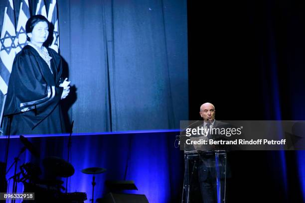 President of the Weizmann Institute of Science Daniel Zajfman pays tribute to Simone Veil during the Gala evening of the Pasteur-Weizmann Council in...