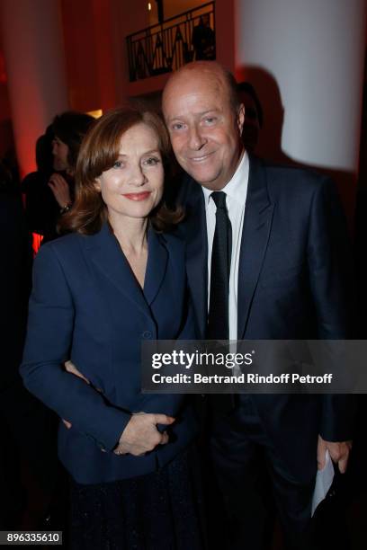 Actress Isabelle Huppert and Bernard Danillon attend the Gala evening of the Pasteur-Weizmann Council in Tribute to Simone Veil at Salle Pleyel on...