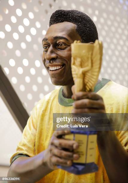 The figure of Pele is seen at the Conmebol Museum during the Official Draw of the Copa Libertadores and Sudamericana 2018 at Conmebol Convention...