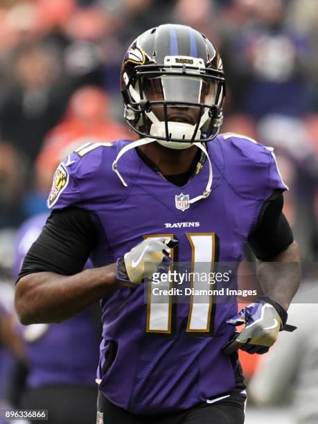 Wide receiver Breshad Perriman of the Baltimore Ravens runs onto the field prior to a game on December 17, 2017 against the Cleveland Browns at...