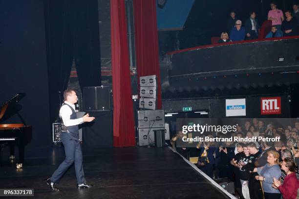 Dany Boon acknowledges the applause of the audience whose Brigitte Macron and Line Renaud at the end of the "Dany de Boon Des Hauts-De-France" Show...