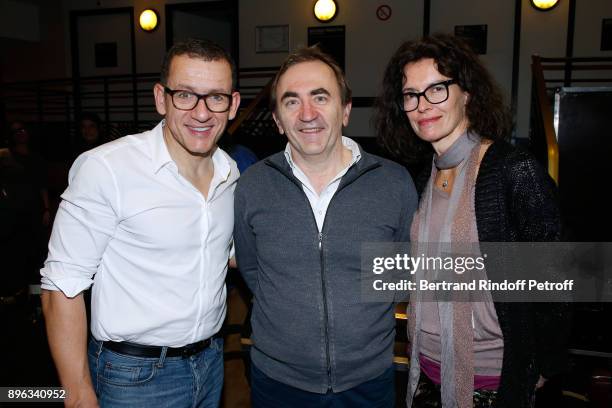 Dany Boon, Jean-Jacques Vanier and Sylvie Oeillet pose after the "Dany de Boon Des Hauts-De-France" Show at L'Olympia on December 18, 2017 in Paris,...