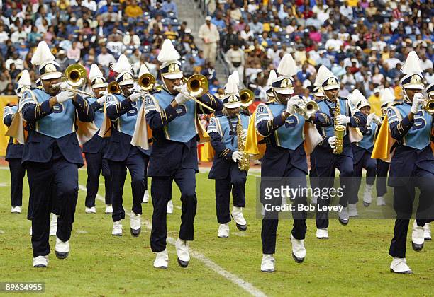 Southern Jaguars marching band horn section performs at half time.The Grambling State Tigers defeated the Southern Jaguars 50-35 at Reliant Stadium,...
