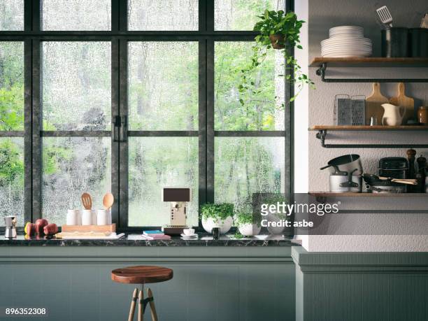 cucina loft - finestra foto e immagini stock