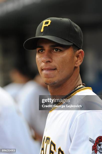 Shortstop Ronny Cedeno of the Pittsburgh Pirates looks on from the dugout before a Major League Baseball game against the Washington Nationals at PNC...