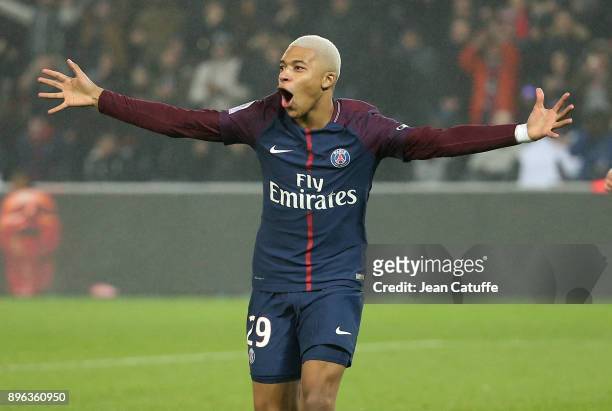 Kylian Mbappe of PSG celebrates his goal during the French Ligue 1 match between Paris Saint Germain and Stade Malherbe Caen at Parc des Princes on...