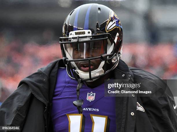 Wide receiver Breshad Perriman of the Baltimore Ravens walks along the sideline in the first quarter of a game on December 17, 2017 against the...