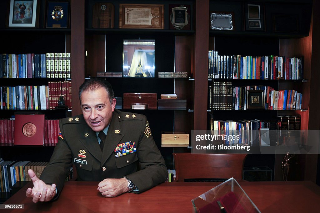 Oscar Naranjo, Colombia's police chief, speaks during an int