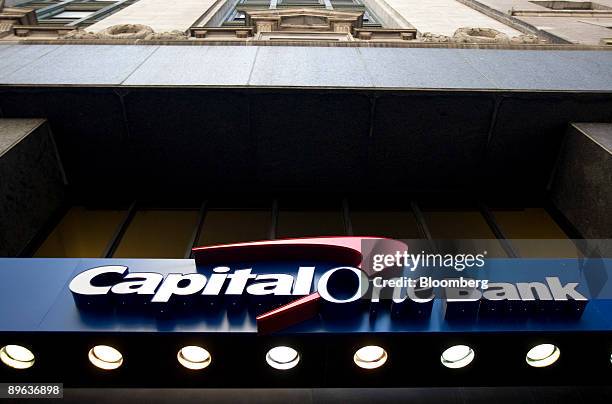 Capital One bank branch stands in New York, U.S., on Tuesday, June 30, 2009. Capital One Financial Corp's earnings will be released on July 23 after...