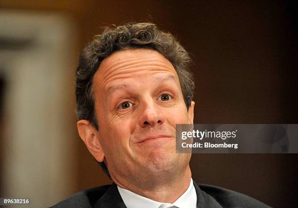 Timothy Geithner, U.S. Treasury secretary, testifies at a Senate Appropriations subcommittee hearing in Washington, D.C., U.S., on Tuesday, June 9,...