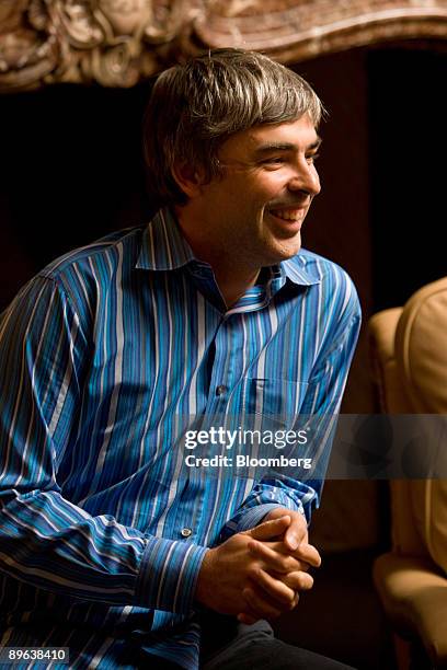 Larry Page, Google Inc.'s co-founder and products president, speaks with reporters during the Allen & Co. Media and Technology Conference in Sun...