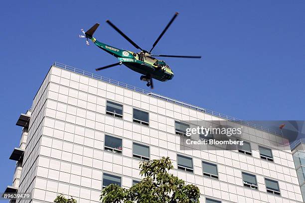 Los Angeles Sheriff's helicopter with the body of Michael Jackson on board departs from the UCLA Medical Center for the L.A. County morgue, in Los...