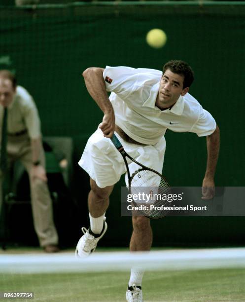 Pete Sampras of the USA in action during the Wimbledon Lawn Tennis Championships at the All England Lawn Tennis and Croquet Club, circa June, 1998 in...