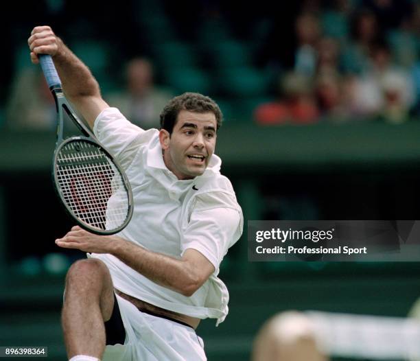 Pete Sampras of the USA in action during the Wimbledon Lawn Tennis Championships at the All England Lawn Tennis and Croquet Club, circa June, 2000 in...