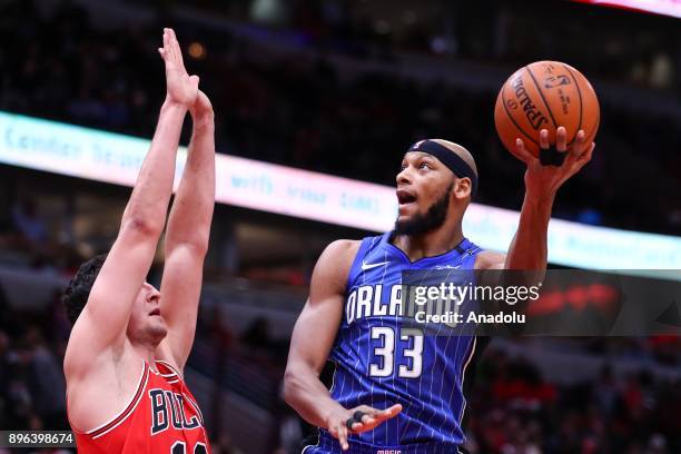 Adreian Payne of Orlando Magic in action during an NBA basketball match between Chicago Bulls and Orlando Magic at United Center in Chicago,...