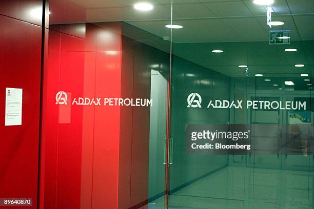 The entrance to the headquarters of Addax Petroleum Corp. Is seen in Geneva, Switzerland, on Thursday, June 25, 2009. China Petrochemical Corp., the...