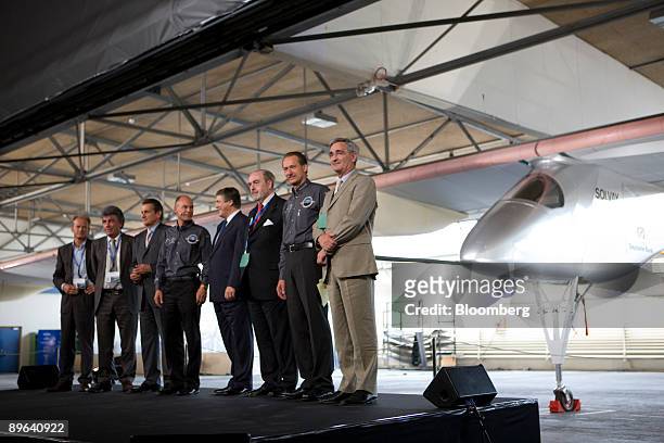 Left to right: Carsten Scholter, chief executive officier of Swisscom, Patrick Aebischer, president of the EPFL, Stephen Urquhart, president of...