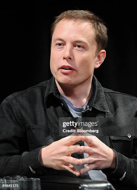 Elon Musk, chairman and chief executive officer of Tesla Motors, speaks during the "Disruptive by Design" WIRED Magazine Business Conference in New...